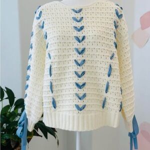 Chic Cream Sweater with Blue Accents